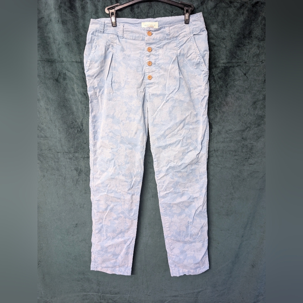 Sundance Bastille Easy Pants in Soft Chambray Size 6 Blue Floral Straight Leg